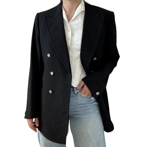 Vintage Seeger Black Wool Double Breasted Sport Coat Blazer Sz 40 - Picture 1 of 11